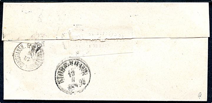 2 sk. Tjenestemærke 1. tryk i parstykke på brev annulleret med nr.stempel 52 og sidestemplet lapidar Præstø d. 13.6.1871 til Kjøbenhavn.