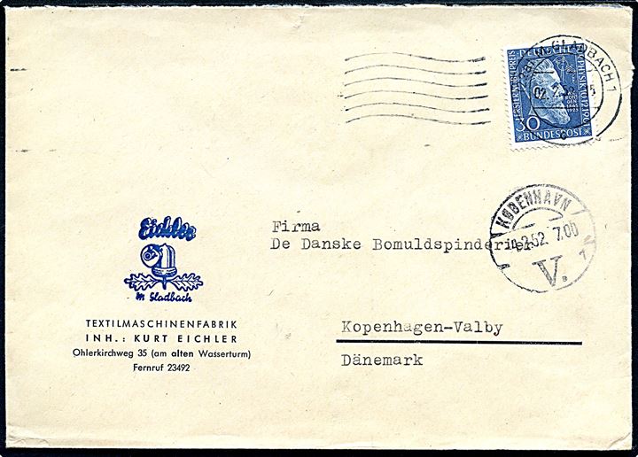 30 pfg. Röntgen på brev fra M. Gladbach d. 2.2.1952 til København, Danmark.