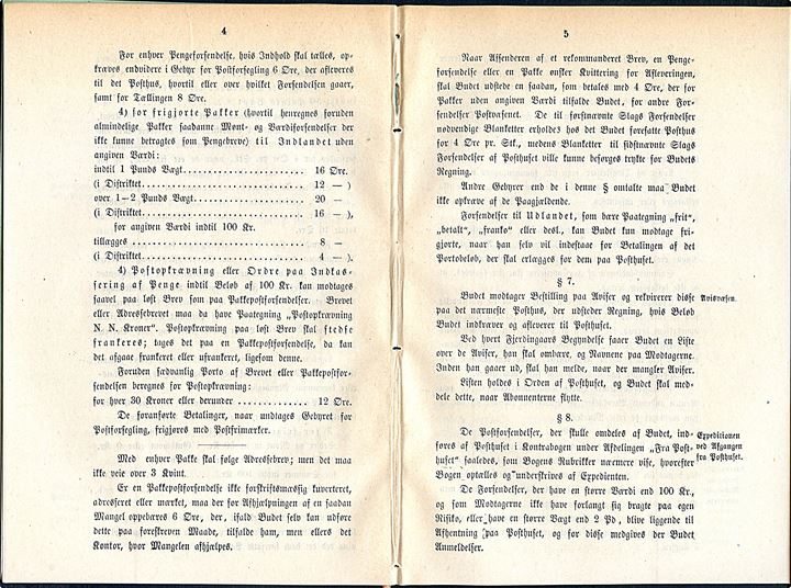 Foreløbige Regler for Landpostbude, som bringe Postsager direkte til Adressater (April 1876). Vejledning på 8 sider + omslag.