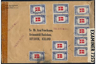 5 cents Denmark udg. (12) på stort luftpost brev fra Salmon, Idaho annulleret med stumt stempel til Reykjavik, Island. Åbnet af både amerikansk og britisk censor. 