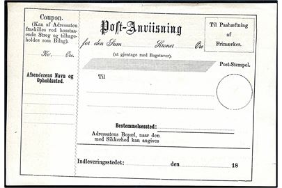 Post-Anviisning. Ubrugt formular ca. 1880'erne.
