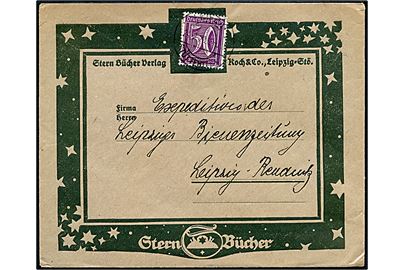 50 pfg. Infla udg. single på illustreret firmakuvert sendt som lokal tryksag i Leipzig d. 24.2.1922.