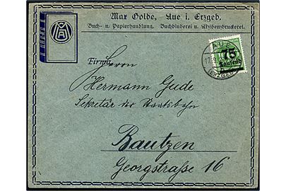 75 Tausend/1000 mk. Infla provisorium single på brev fra Aue d. 17.9.1923 til Bautzen.