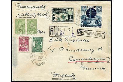 1,31 Rub. blandingsfrankeret anbefalet brev fra Tiflis i Georgien d. 18.2.1937 til København, Danmark.