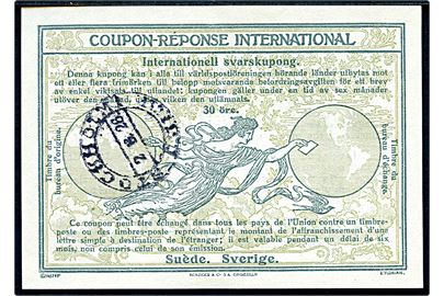 Sverige. 30 öre International Svarkupon stemplet Stockholm d. 2.6.1926.
