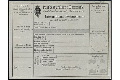 International Postanvisning formular Nr. 15 a fra 1890'erne. Ubrugt.