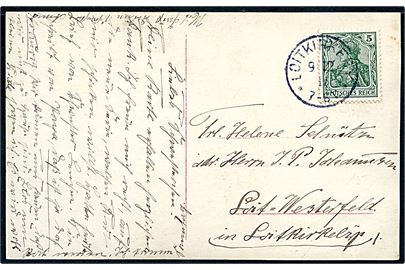 5 pfg. Germania på brevkort annulleret Loitkirkeby d. 9.12.1916 til Loit Westerfeld.