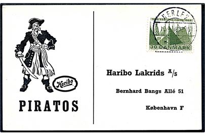 30 øre Esbjerg havn på illustreret Haribo Piratos tryksags-kort fra Herlev d. 10.6.1968 til København.