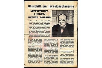 Churchill om Invasionsplanerne. Illustreret flyveblad nedkastet af RAF i 1944. Formular D3.