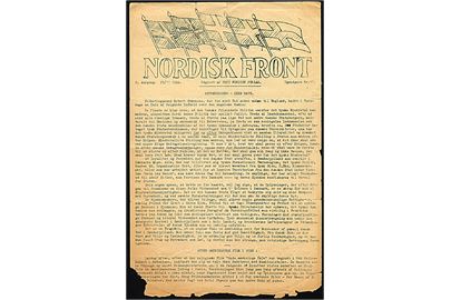 Nordisk Front, 2. Aargang no. 12 (?) d. 19.11.1944. Illegalt blad udgivet af Frit Nordisk Forlag. Noget medtaget i bunden.