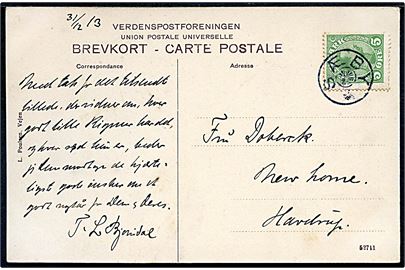5 øre Chr. X på brevkort dateret d. 31.12.1913 annulleret med stjernestempel SÆBY til Havdrup.