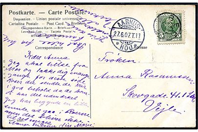 5 øre Fr. VIII på brevkort annulleret med bureaustempel BEDER og sidestemplet bureau Aarhus - * Hou * T.11 d. 27.6.1907 til Vejle.