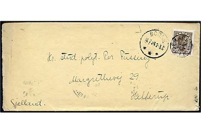 20 øre Chr. X på brev annulleret med stjernestempel MANDEMARK og sidestemplet Borre d. 10.7.1924 til Hellerup.