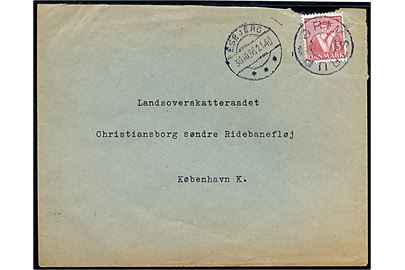 15 øre Tavsen på brev annulleret med udslebet stjernestempel GRIMSTRUP og sidestemplet Esbjerg d. 30.10.1936 til København. Urent åbnet.
