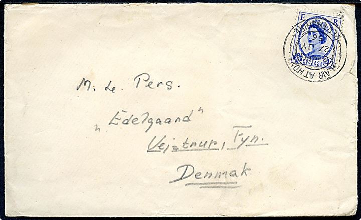 4d Elizabeth på brev stemplet Blair Atholl Perthshire d. 27.7.1956 til Vejstrup, Danmark. Sendt fra dansk spejder i Jamborette Blair Atholl. 
