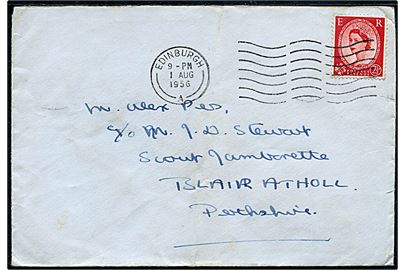2½d Elizabeth på brev fra Edinburgh d. 1.8.1956 til dansk spejder ved Scout Jamborette i Blair Atholl, Perthshire, Scotland.