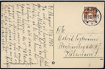 10 øre Bølgelinie på brevkort (Jeckels Hotel, Gl. Skagen) annulleret med brotype IIIb Højen d. 28.6.1932 til København.