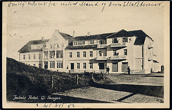 10 øre Bølgelinie på brevkort (Jeckels Hotel, Gl. Skagen) annulleret med brotype IIIb Højen d. 28.6.1932 til København.