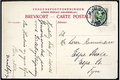 5 øre Fr. VIII på brevkort annulleret med lapidar Humble d. 1.4.190x til Espe St.
