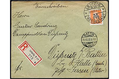 45 pfg. Ebert single på anbefalet brev fra Leipzig d. 19.10.1928 til Düssnitz b. Battin.