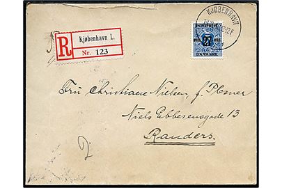 27/5 øre Provisorium single på overfrankeret anbefalet brev fra Kjøbenhavn d. 14.12.1918 til Randers.