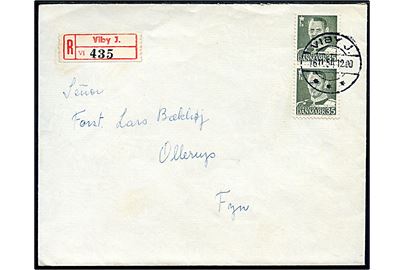 35 øre Fr. IX i lodret parstykke på anbefalet brev fra Viby J. d. 16.11.1954 til Ollerup.