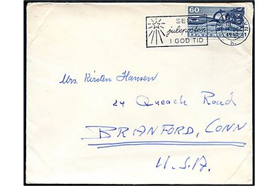 60 øre Landbrug single på brev fra København d. 14.12.1962 til Branford, USA.