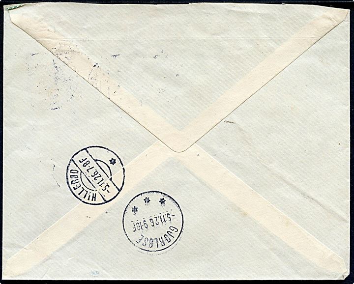 15 øre og 30 øre Chr. X på anbefalet brev fra Frederikssund d. 4.11.1926 via Hillerød til Gørløse. På bagsiden brotype IIIb Gjørløse d. 5.11.1926.