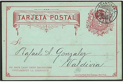 2 c. helsagsbrevkort fra Santiago d. 18.1.1890 til Valparadiso.