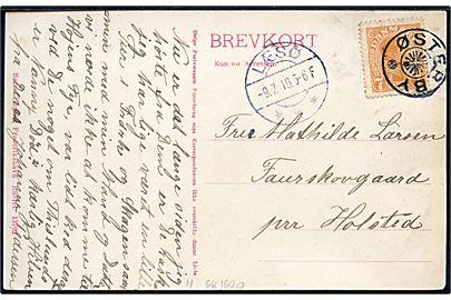 7 øre Chr. X på brevkort annulleret med Stjernestempel ØSTERBY og sidestempel LÆSØ d. 9.7.1919 sendt til Holsted. 