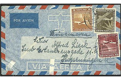 46 p. blandingsfrankeret luftpostbrev fra Valparadiso d. 11.3.1955 til København, Danmark.