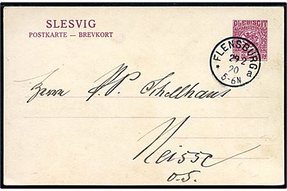 15 pfg. Fælles udg. helsagsbrevkort fra Flensburg *a d. 29.2.1920 til Niesse i Ober Schlesien.