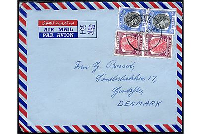 30 c. (par) og 50 c. (par) Elizabeth Malaya Penang udg. på luftpostbrev fra Penang d. 10.11.1955 til Gentofte, Danmark.