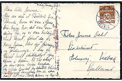 10 øre Bølgelinie på brevkort (Parti fra Pomlenakke) annulleret med bureaustempel Kjøbenhavn - Gjedser T.76 d. 10.8.1931 til Vedbæk.