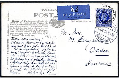 2½d George V på luftpost brevkort fra London d. 12.12.1935 via København - Warnemünde T.132 d. 13.12.1935 til Odder, Danmark.
