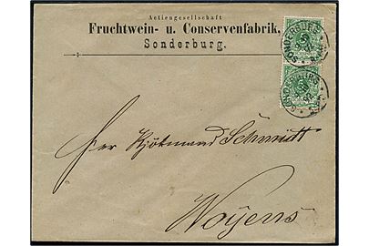 5 pfg. Ciffer i parstykke på brev fra Sonderburg d. 9.10.1892 til Woyens.