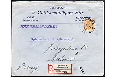 35 øre Chr. X single på anbefalet brev fra Kjøbenhavn d. 28.3.1914 til Malmö, Sverige.