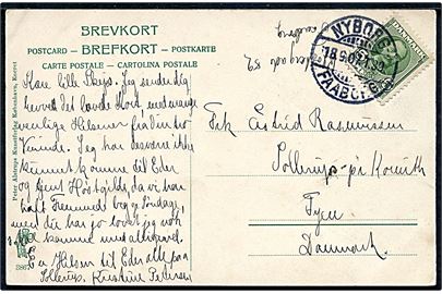 5 øre Fr. VIII på brevkort fra Faaborg annulleret med bureaustempel Nyborg - Faaborg T.39 d. 18.9.1907 til Sollerup pr. Korinth.