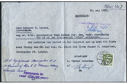 10 øre Bølgelinie som gebyr på enslydende kopi af skrivelse attesteret ved København 26 d. 11.5.1951.