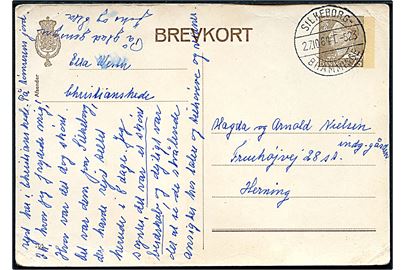 25 øre Fr. IX helsagsbrevkort (fabr. 205) fra Christianshede annulleret med bureaustempel Silkeborg - Bramminge T.523 d. 27.10.1964 til Herning.