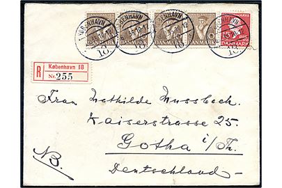 10 øre Tavsen (4) og 15 øre H. C. Andersen på anbefalet brev fra København d. 16.12.1936 til Gota, Tyskland.