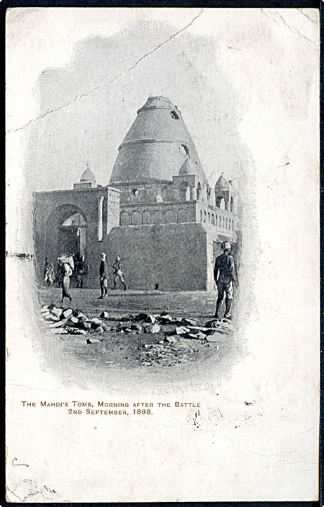 1 mill., 2 mills., 3 mills og 5 mills Kamel rytter på uadresseret brevkort (Krigsscene fra Mahdi d. 2.9.1898) annulleret Wad Medan d. 23.11.1903.
