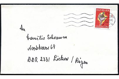 3,80 kr. Amor og Balletmesterens luner på brev fra Tønder d. 28.1.1987 til Liekow, Rügen, DDR.