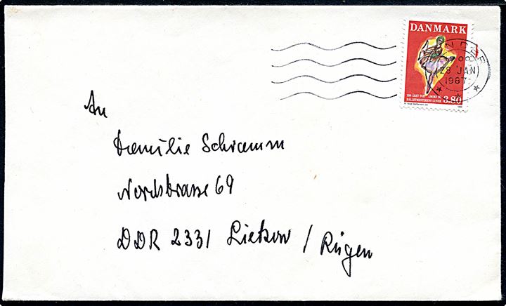 3,80 kr. Amor og Balletmesterens luner på brev fra Tønder d. 28.1.1987 til Liekow, Rügen, DDR.