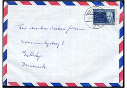 60 øre Niels Bohr på luftpostbrev med langt indhold fra maskinmester ombord på kystskibet M/S Kununguak annulleret med skibets eget poststempel M/S Kununguak d. 22.8.1968 til Gilleleje, Danmark.