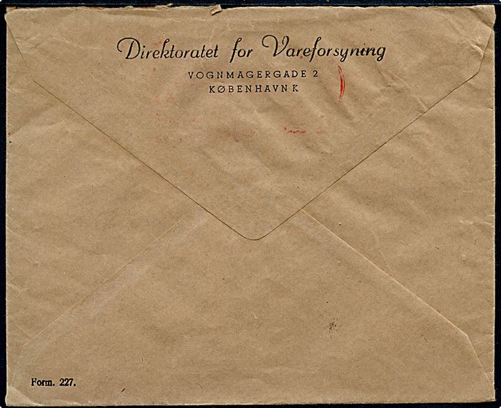 50 øre firmafranko frankeret anbefalet brev fra Direktoratet for Vareforsyning i København 5-K-* d. 11.6.1949 til Upernavik, Røde Hus pr. Pandrup St. - omadresseret til pr. Blokhus.
