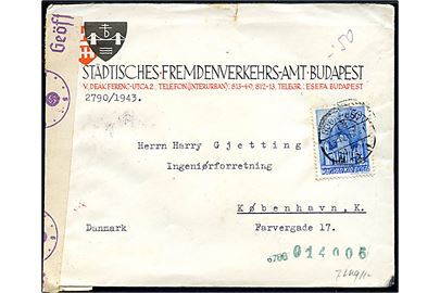 50 f. single på brev fra Budapest d. 13.4.1943 til København, Danmark. Åbnet af tysk censur i Wien.
