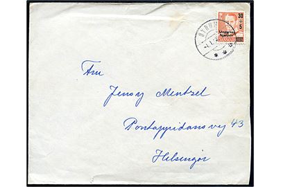30+5 øre/95 øre Ungarns-hjælpen provisorium på brev fra Byrum d. 1.1.1960 til Helsingør.