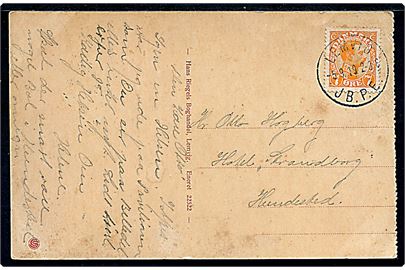 7 øre Chr. X på brevkort (Lemvig, kystparti ved anlægget) annulleret med brotype IIIb Lemvig JB.P.E. d. 5.9.1919 til Hundested.