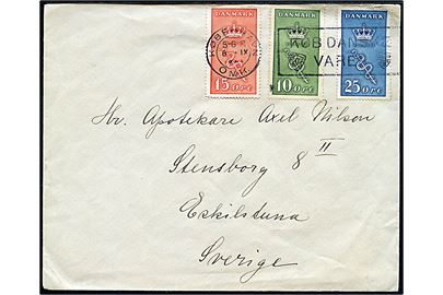 Komplet sæt Kræftmærker på brev fra København d. 8.9.1929 til Eskilstuna, Sverige.